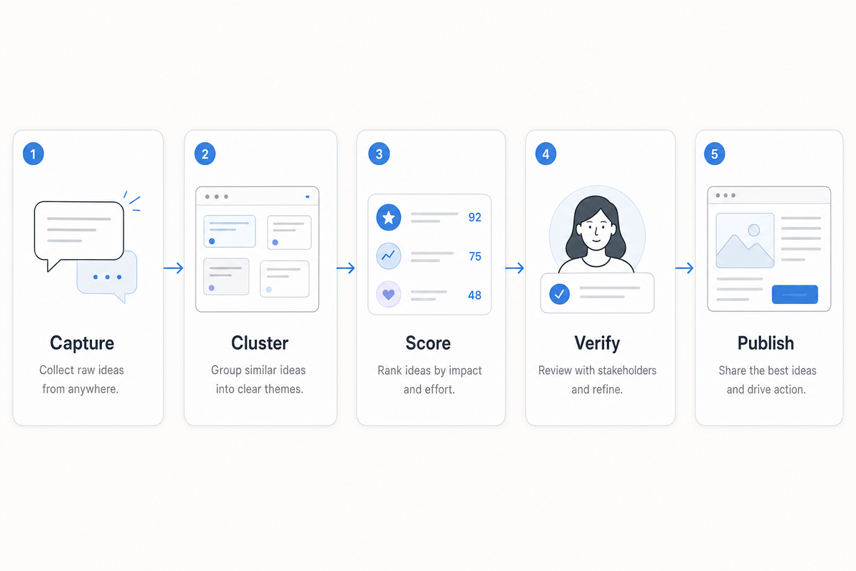 A publishable FAQ starts with observed questions and ends with a verified answer, not a brainstorm. Workflow for turning customer questions into verified FAQ content